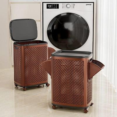 藤制脏衣篮家用有盖储衣篮高岩浴室脏衣篮大容量带轮子储衣篮