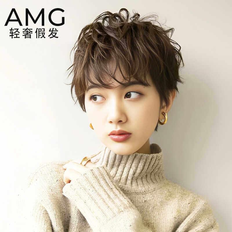 假发女短发全真发微烫卷轻薄自然耳挂短发超短发全头套整顶假发套