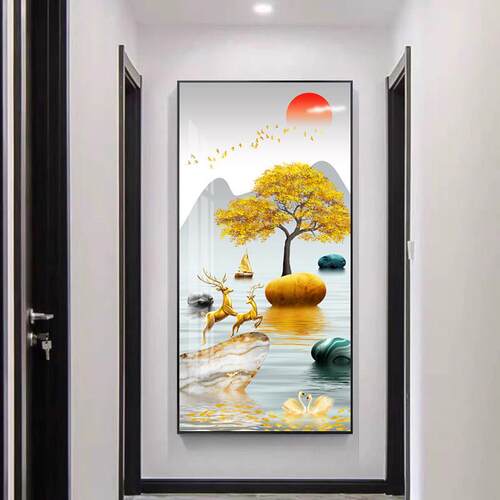 入户玄关装饰画走廊过道竖版现代简约轻奢挂画正对门客厅玄幻壁画