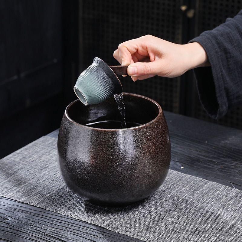 茶洗茶渣缸大号建水茶钵水盂废水桶高档陶瓷配件茶水缸茶盂洗缸