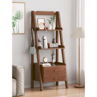 北欧实木书架落地家用收纳架子卧室床头储物柜简约多层梯形置物架