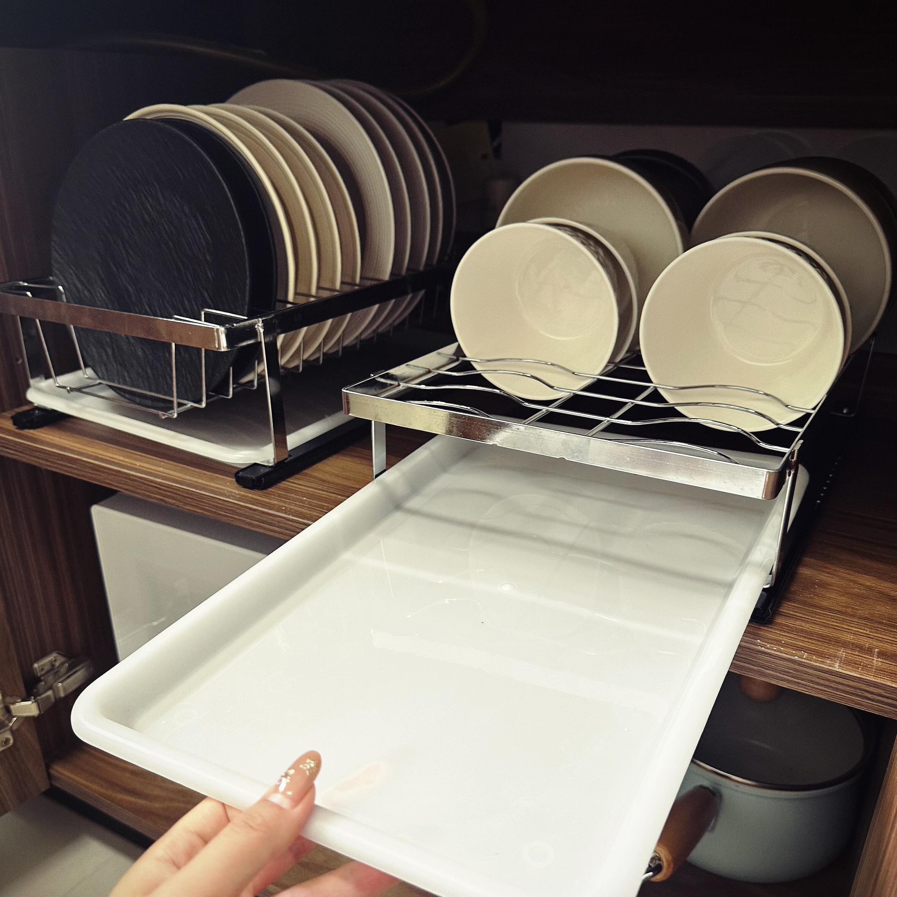 橱柜内抽拉碗架碗碟收纳架沥水碗盘架碗筷餐具厨房不锈钢沥水架