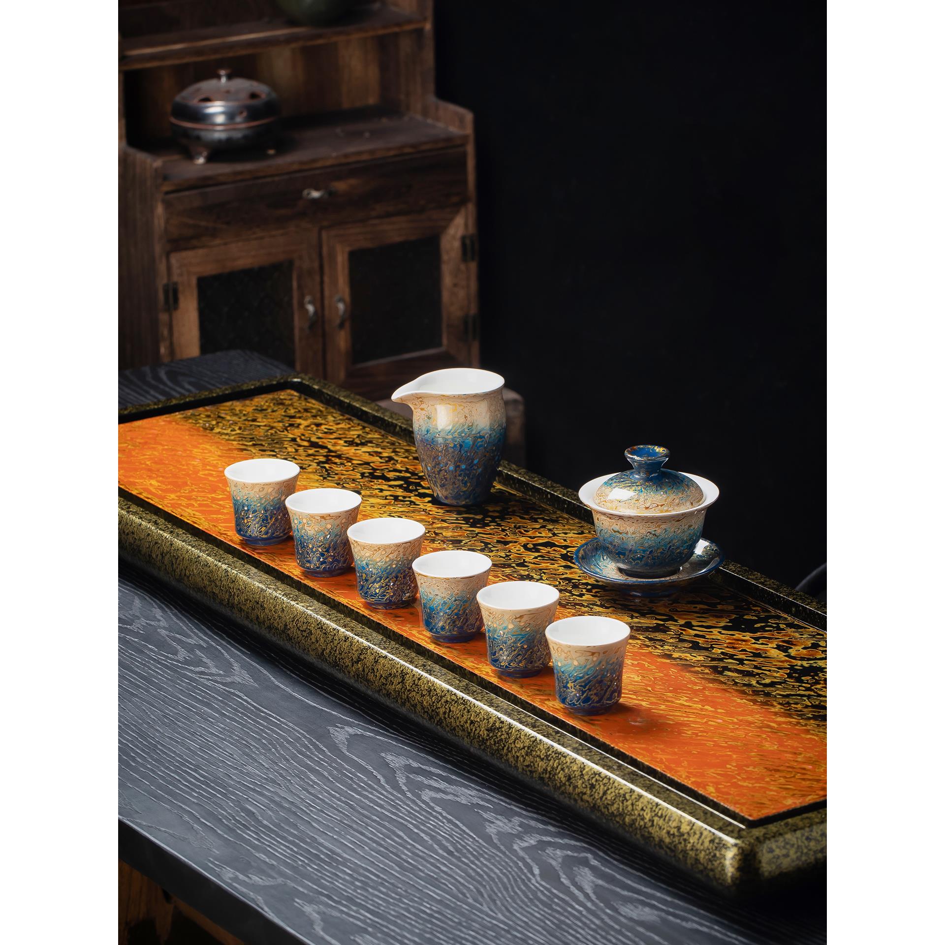 手工大漆盖碗茶杯高档羊脂玉瓷茶具礼盒套装福州非遗螺钿漆器礼品