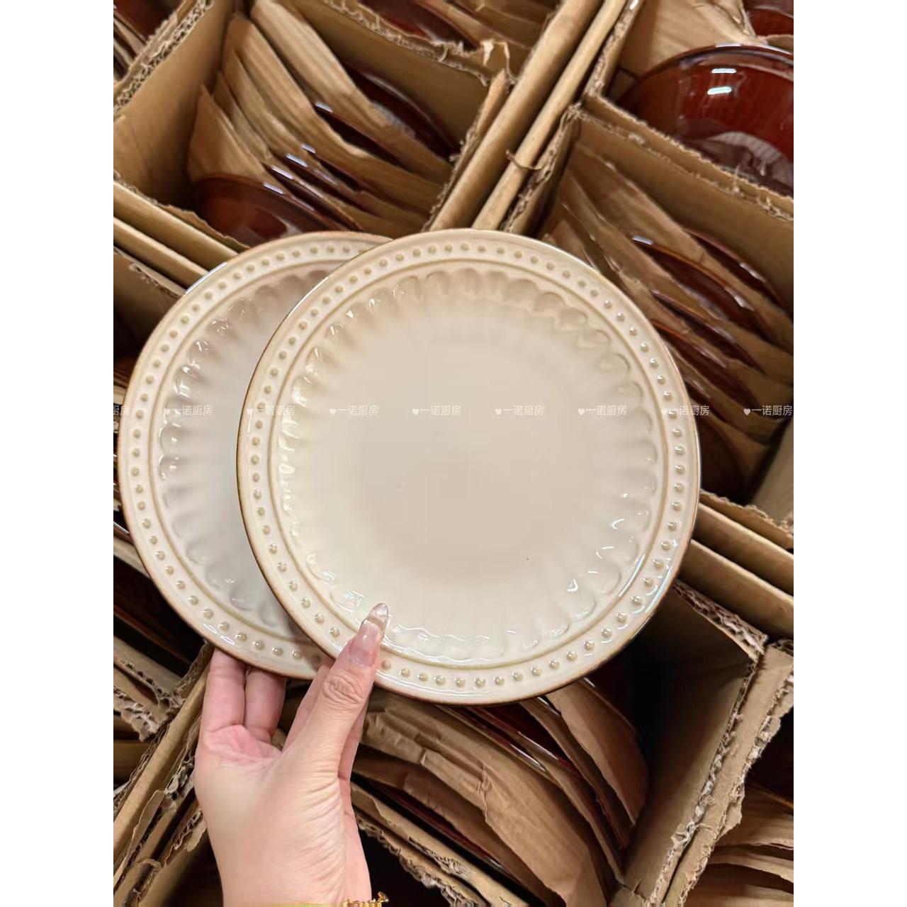 一诺厨房复古陶瓷盘菜平盘菜盘子欧式陶瓷西餐盘餐具高级感牛排盘图片