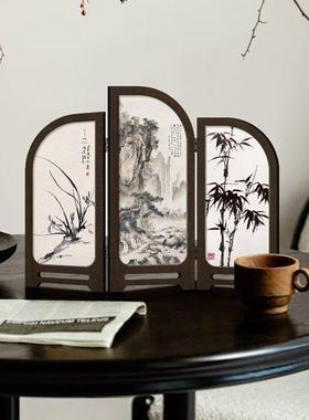 新中式小屏风桌面摆件古风茶几书桌家居好物书房装饰品摆画