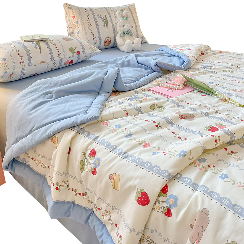 全棉大豆夏凉被空调被夏被四件套可机水洗儿童春秋薄款小被子