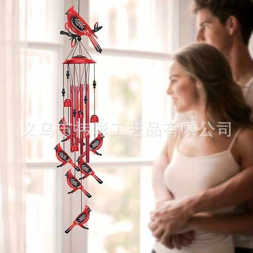 新款跨境红衣教主红鸟金属铁艺风铃家居庭院礼品花园装饰户外挂饰