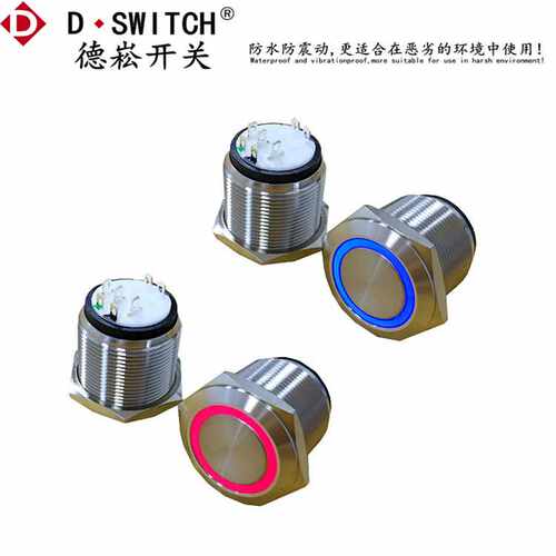 D-SWITCH德崧定制 19mm IP67自锁双色三色LED金属按钮开关