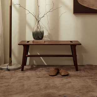 矮凳黑胡桃木现代简约原木茶室实木长条进口北欧风家用北美凳换鞋