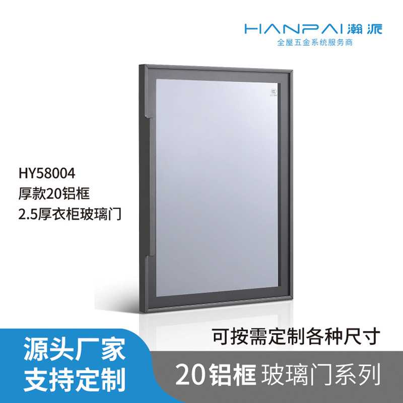 厚款20铝框极简衣柜钢化玻璃门2.5厚平开玻璃门铝合金窄边框定制
