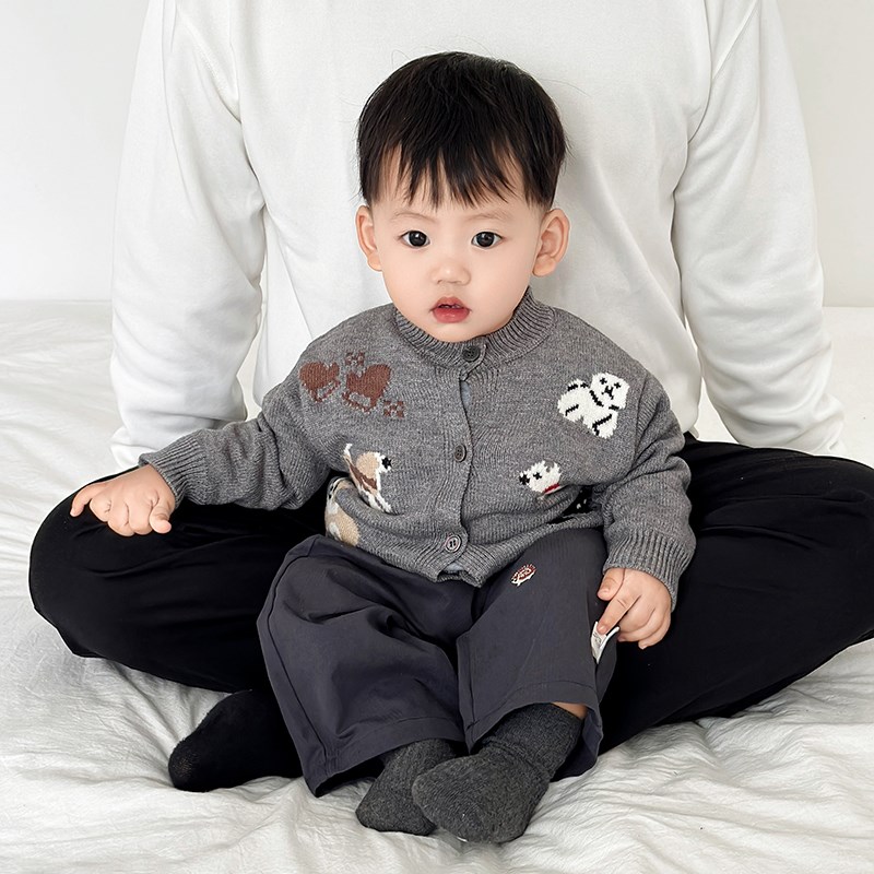 男童衣服春c秋卡通针织毛衣外套婴儿拼色长袖打底衫宝宝休闲裤套