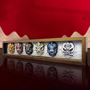 中式实木相框醒狮桌面摆件装饰招财纸艺文创展示框国潮画框摆台