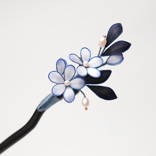 非遗绒花发簪新中式头饰古风檀木簪子中国风发钗高级感