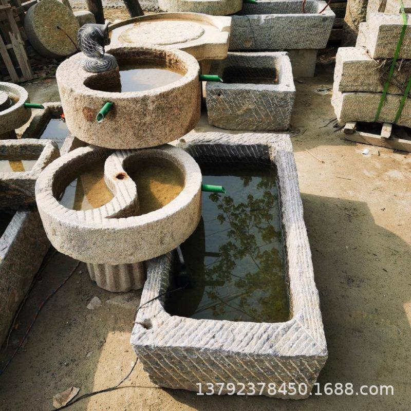 石摆头花盆老石槽鱼缸阳水旧景236台水槽庭院户外件猪槽石盆流水
