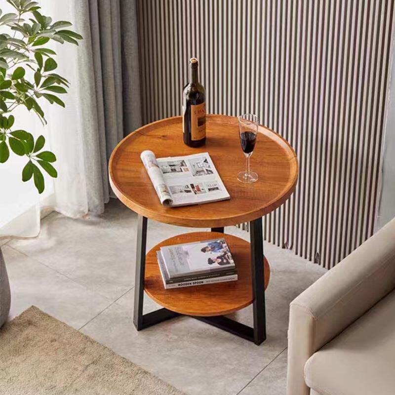 圆形双层茶几轻铁小双层圆桌艺客奢厅茶几简约家收纳圆桌便移用动