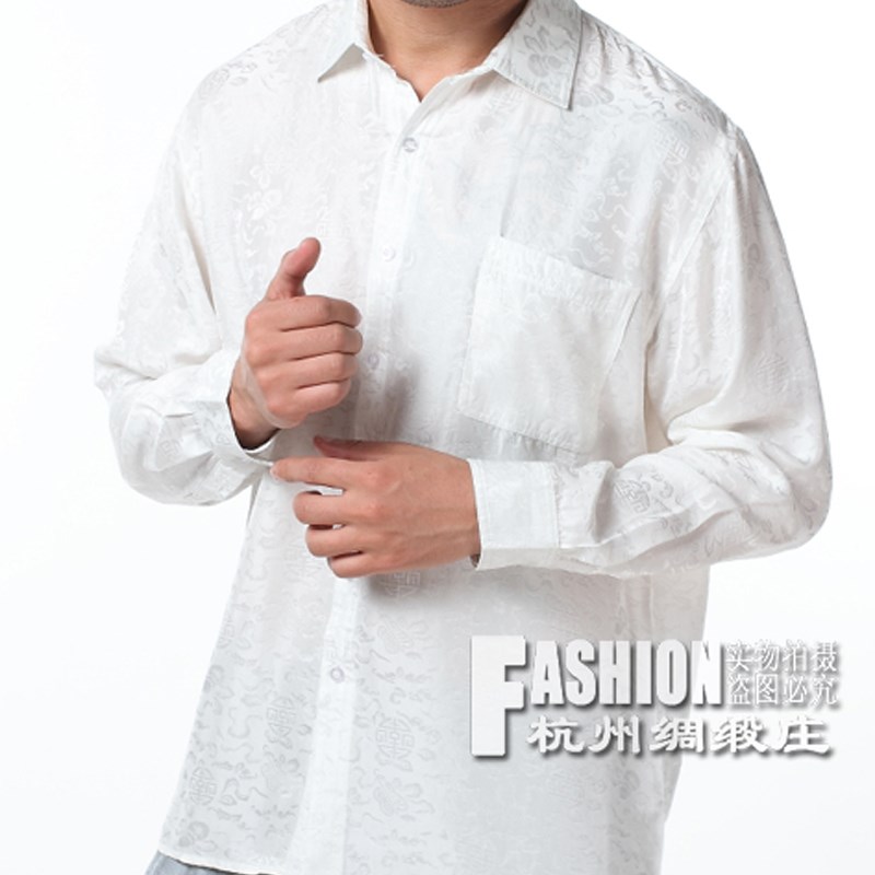 100%真丝男装 桑蚕丝长袖衬y衫 中老年精品男士上衣 春夏爸爸装9