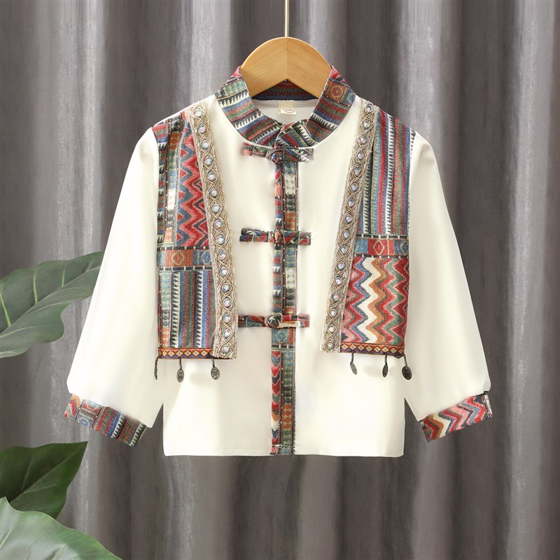 儿童汉服名族风广西壮族傣族少数民族舞蹈服饰男孩春夏.唐装演出