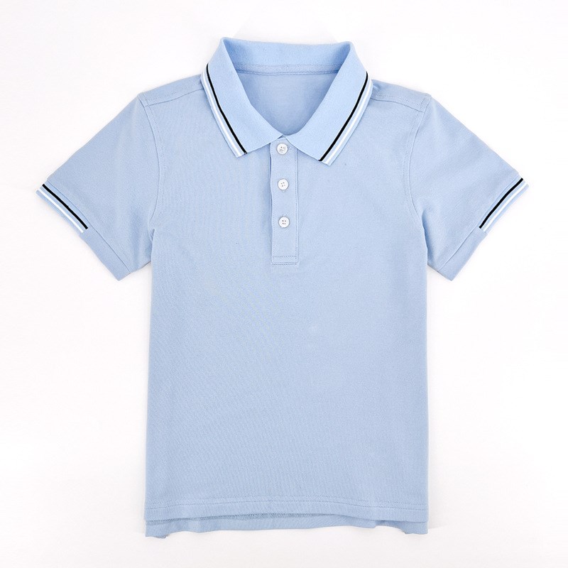 儿童polo衫短袖蓝色浅蓝x色中小学生校服体恤男童女童翻领t恤
