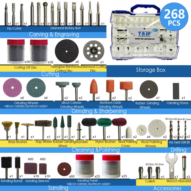 268PC Abrasive Rontary Tool Accessories Set Electric Mini Dr