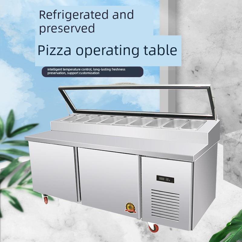 商业风冷披萨洒桌沙拉水果钓鱼操作台展示保鲜冷藏冷冻奶茶水吧
