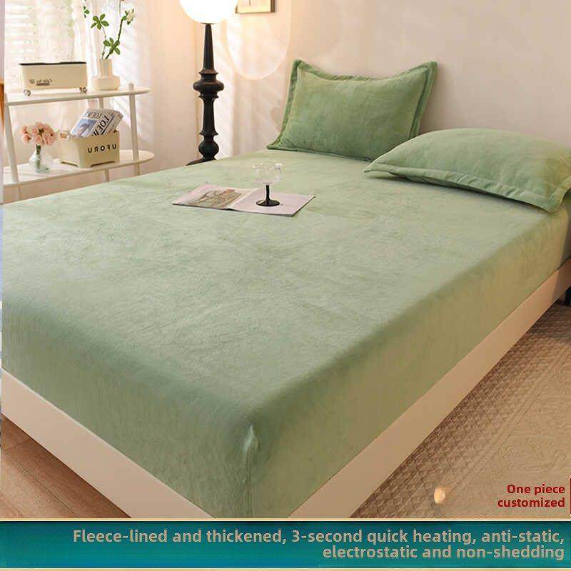 加厚保暖牛奶绒床笠席梦思防滑加绒床罩纯色珊瑚绒1.35m冬季定制