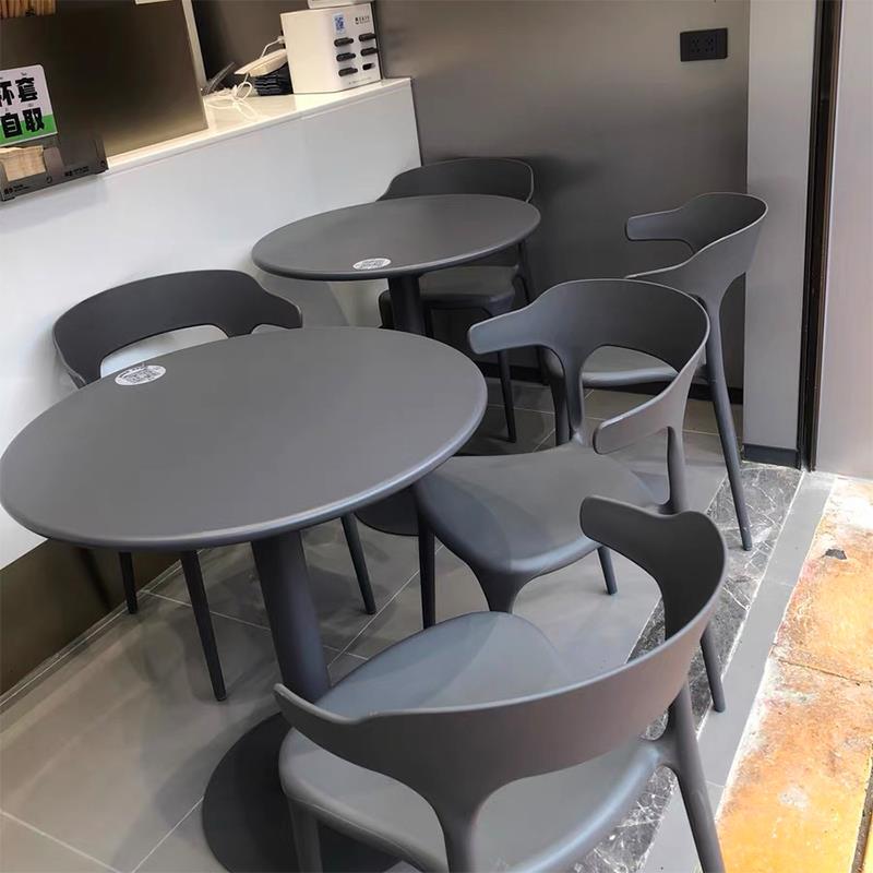 网红室外防水不锈钢小圆桌食堂餐桌椅阳台洽谈户外奶茶店咖啡碳钢
