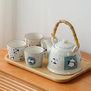 乔迁送礼 熊猫茶壶高颜值家用喝水杯子客厅茶杯杯具陶瓷水具套装