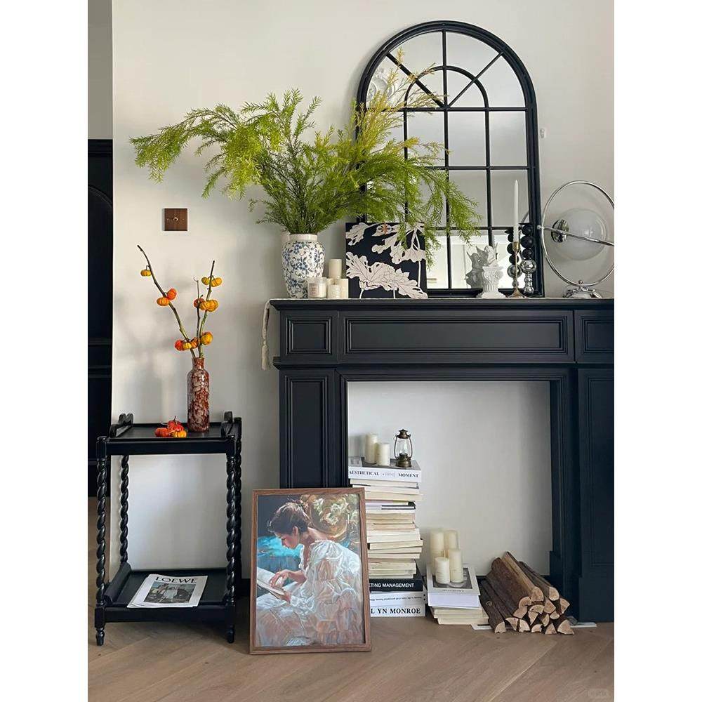 法式复古实木壁炉柜白色装饰架婚礼摆架客厅展示架民宿玄关隔断台