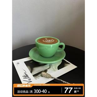 中古风复古家用奶玻璃咖啡杯型厚绿色翡翠玉色茶杯碟套装