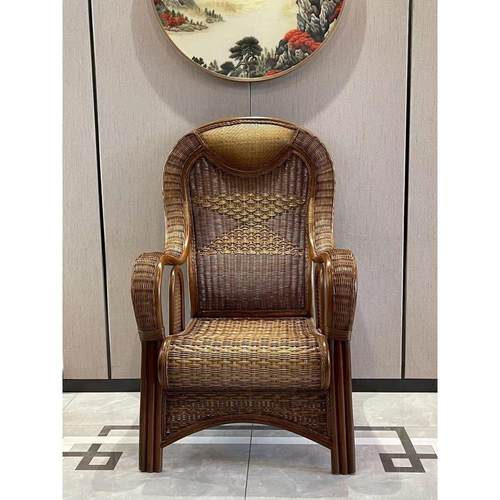 天然藤椅椅子阳台休闲老人靠背椅真藤编织椅子家用单人高靠背透气