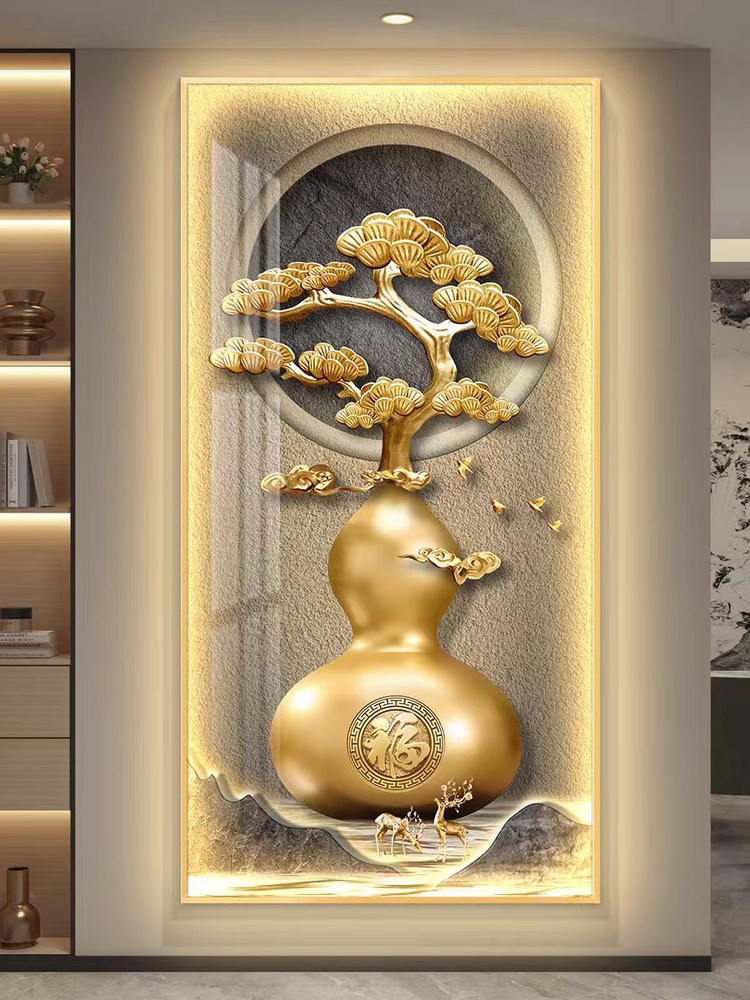 led带灯轻奢葫芦入户玄关装饰画简约现代挂画壁画走廊过道高级感