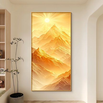 日照金山玄关装饰画入户正对门新中式适合东墙走廊过道带LED灯画