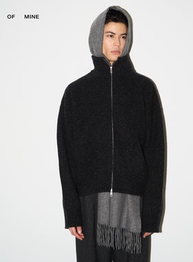 MILES｜花黑色全绵羊毛高领短款双拉链毛衣外套