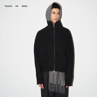 MILES｜花黑色全绵羊毛高领短款双拉链毛衣外套