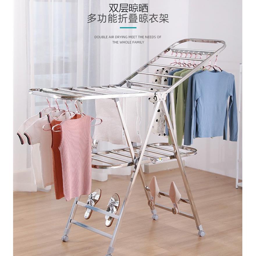美容院家用不锈钢尿布晾衣架理髲店落地折叠翼型阳台凉晒衣杆架