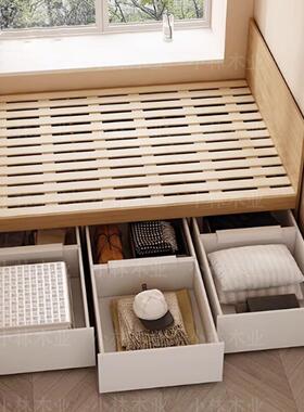 定制小户型大抽屉榻榻米床实木排骨架全拉床箱收纳储物软包床香港