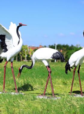彷真仙鹤雕塑户外花园水池假山庭院美陈装饰动物玻璃钢丹顶鹤摆件