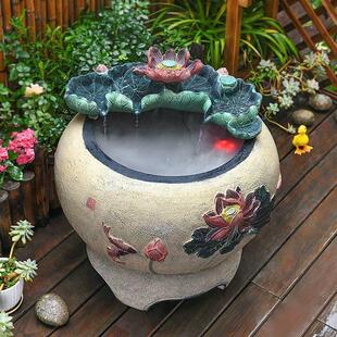 庭院新中式荷花大鱼缸 流水摆件循环水景观造景 生态古法鱼池家用