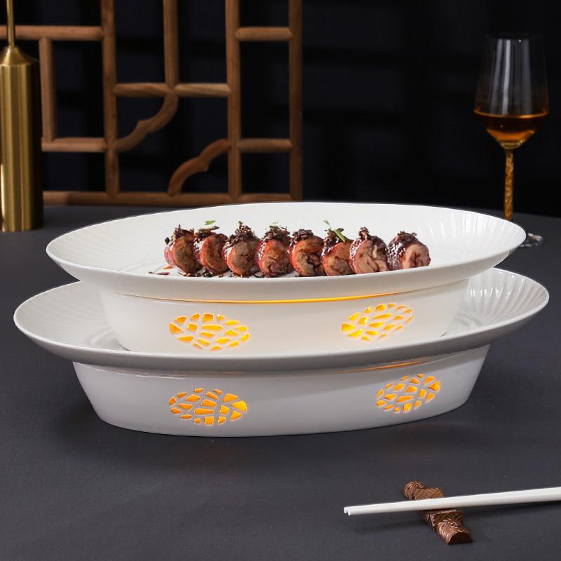 蜡烛加热炉会所商用明炉餐具旦形鱼炉饭店创意保温鱼炉创意冷菜盘