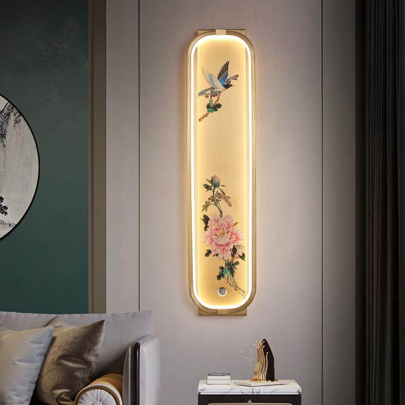 宋式美学壁灯新中式珐琅彩全铜客厅背景墙卧室床头充电壁灯免布线