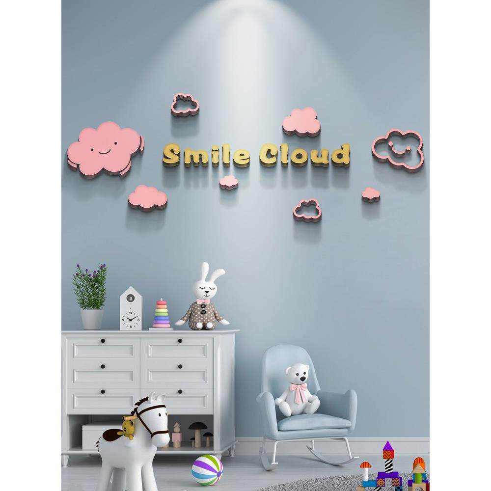 网红云贴纸儿童房布局墙面装修装修用品小女孩公主卧室床头彩绘