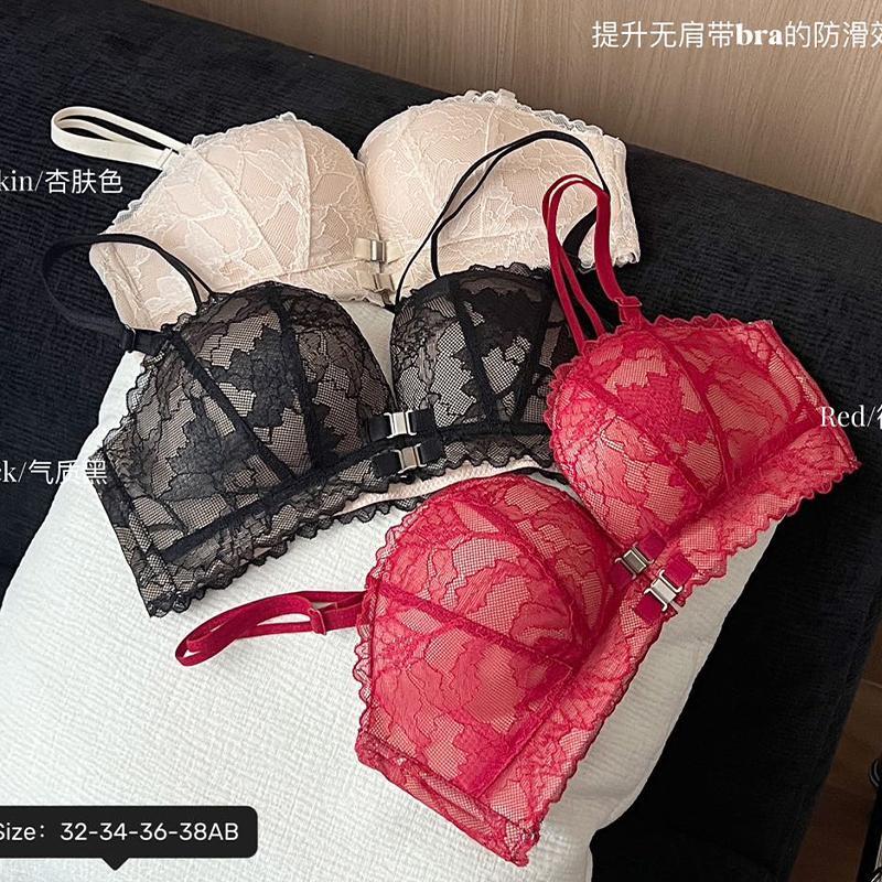 本命年结婚红色双前扣内衣女2024新款爆款小胸聚拢无肩带文胸美背