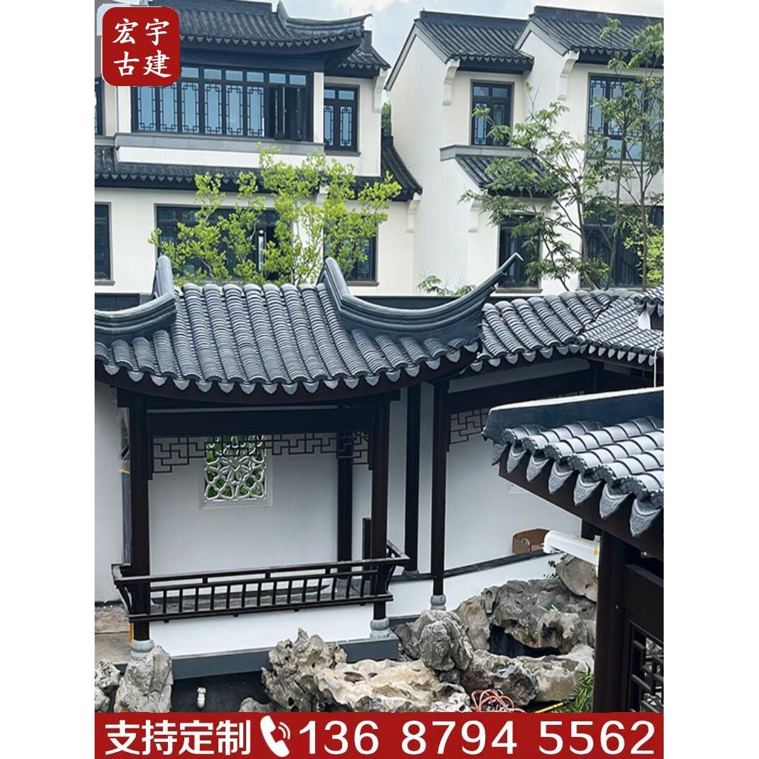 室外苏式院落古建筑亭半墙亭防腐木水亭半月亭回式别墅楼道楼道