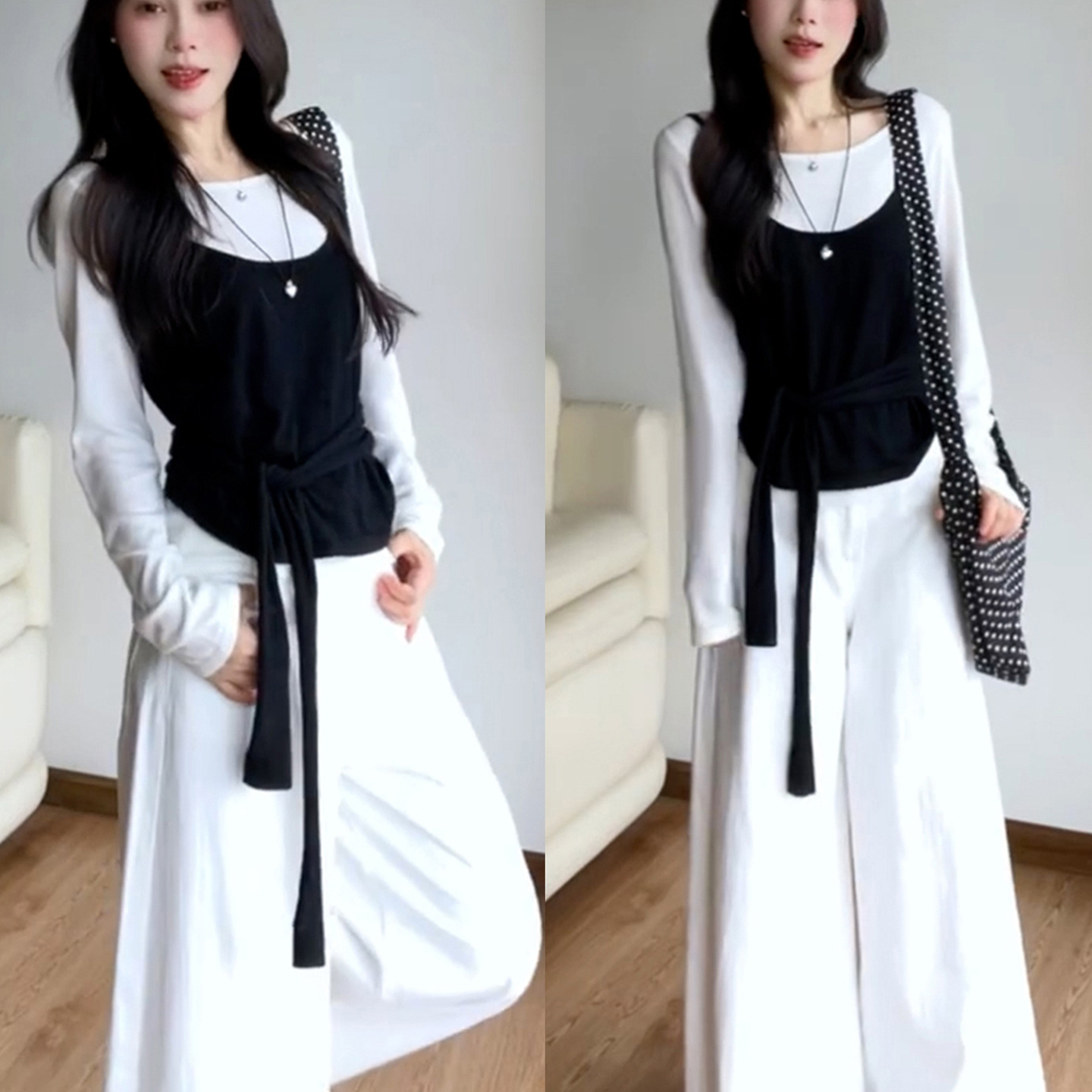 2025新款早秋季韩系慵懒松弛感长袖t恤女设计感小众上衣两件套装