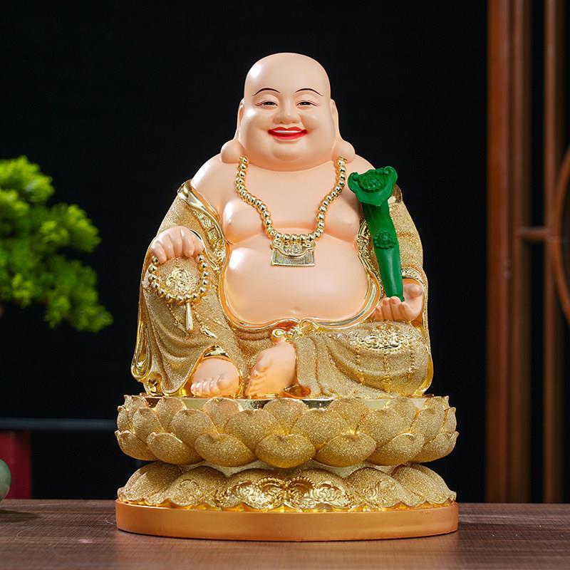 新款弥勒佛像供奉招财弥勒佛神像家用客厅沙金开心大肚笑佛摆件