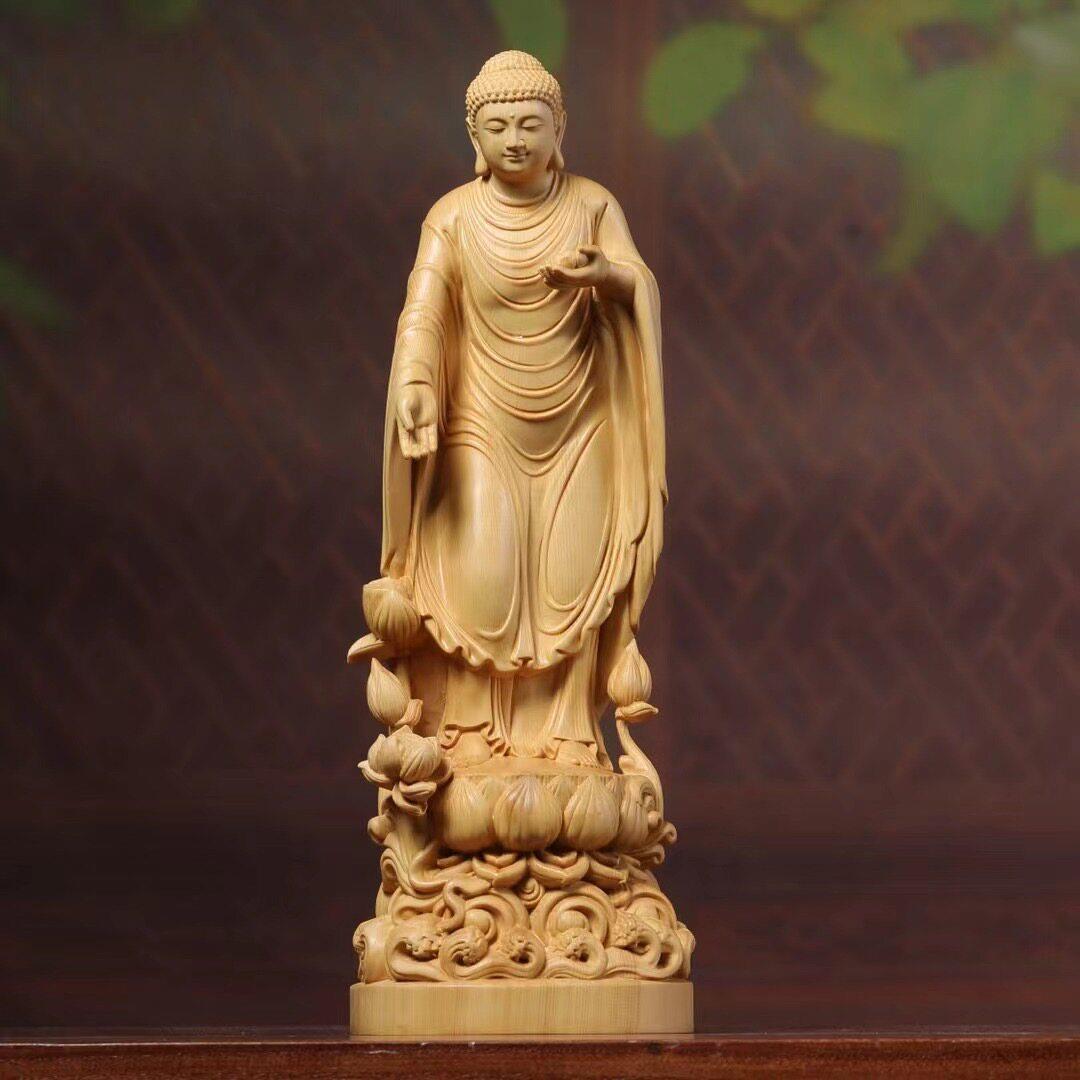 小叶黄杨木桧木精雕阿弥陀佛佛像摆件居家客厅佛堂寺庙装饰工艺礼