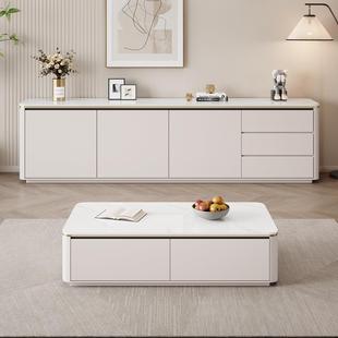 纯实木高款岩板落地电视柜茶几组合现代简约家用客厅轻奢高柜60cm