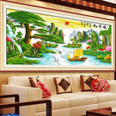 5D钻石画客厅迎客风松景十字绣款山水幅点贴钻石FYU大绣新圆钻砖
