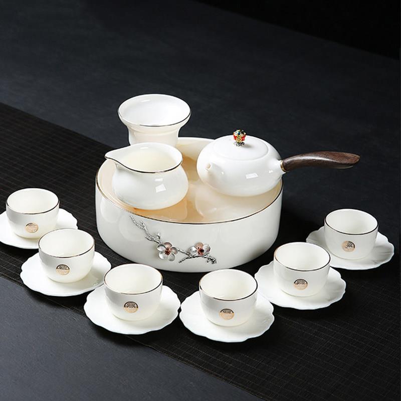 Claska Do 家用羊脂玉瓷功夫茶具套装盖碗茶杯干泡茶盘整套茶具