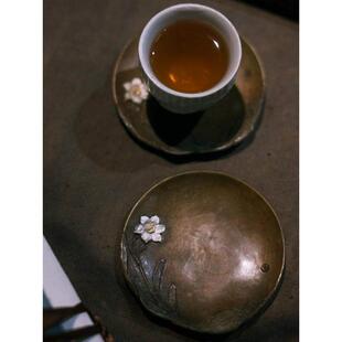 岳士武小花系列纯铜925银杯垫黄铜杯垫保温茶壶垫功夫茶垫